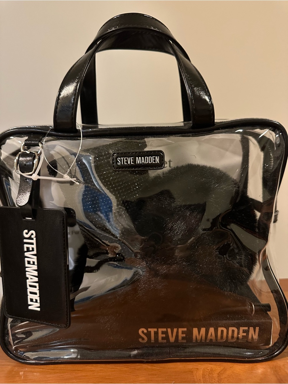 Steve Madden Black Clear Tote with Patent Trim - Picture 4 of 5